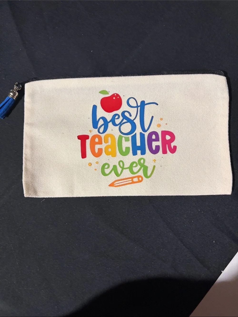 Teacher Appreciation Canvas Zipper Pouch - White with Multicolor Print